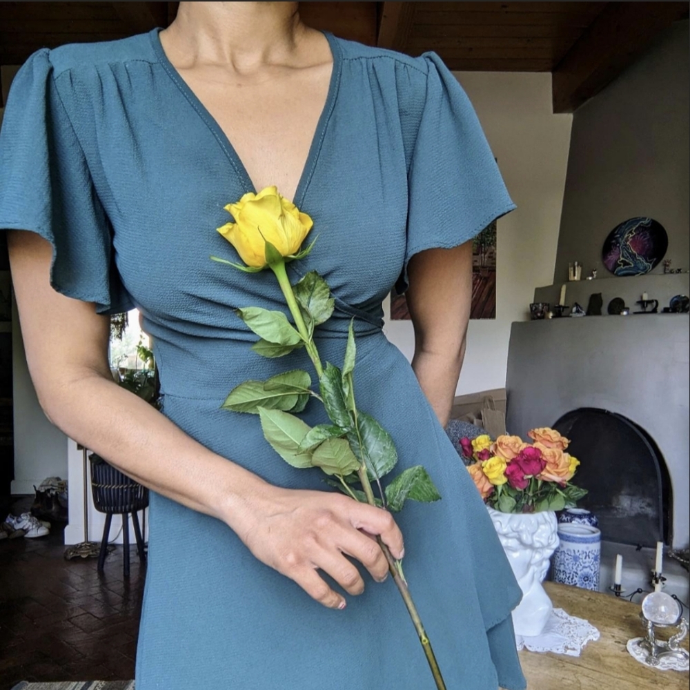 Twik Blue Midi Dress V-Neck Flutter Sleeves